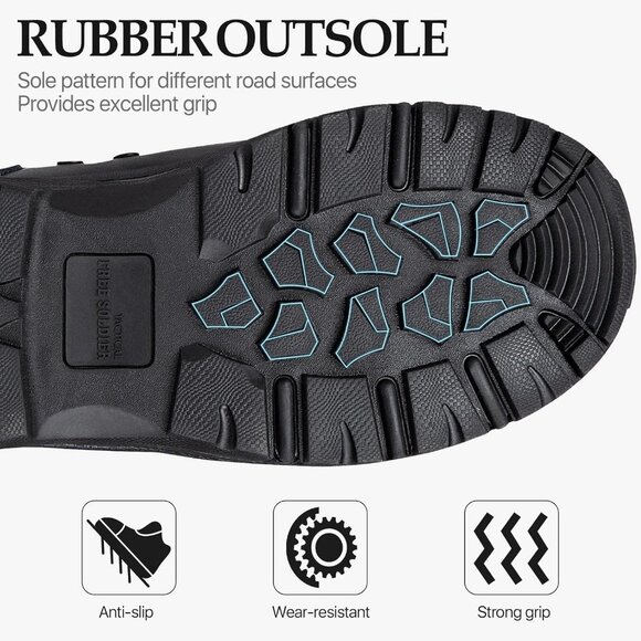 ⚡ Men's Dark Black Combat Suede Leather Lightweight Military Work Desert Boot - Picture 4 of 7